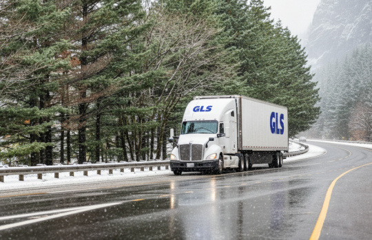 GLS Truck driving down a road