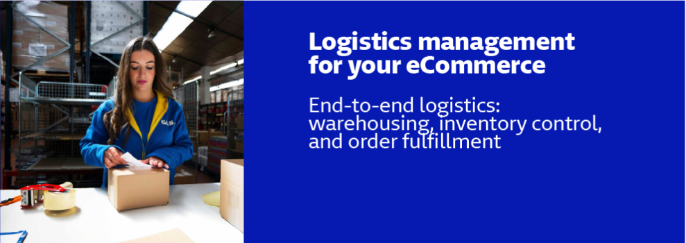 GLS warehouse employee preparing an eCommerce order, managing packaging, stock control and order fulfillment as part of an integrated logistics service.