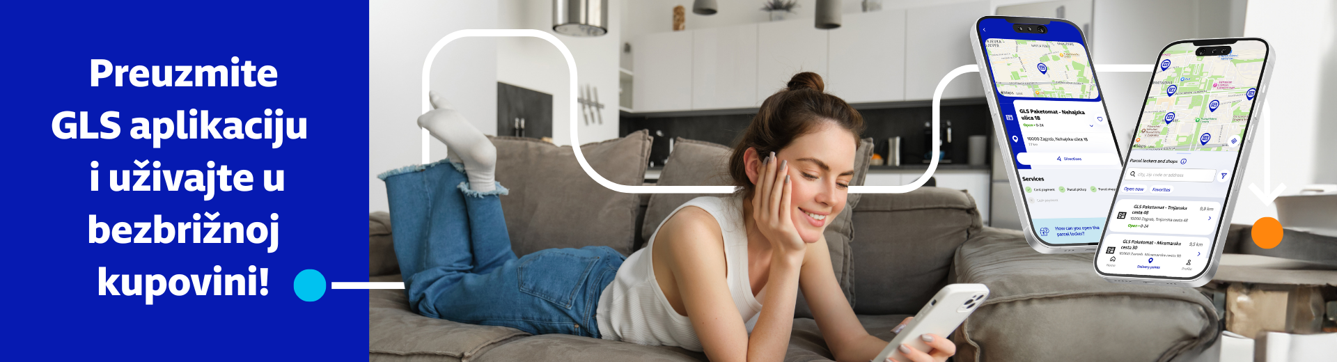 Woman looking to GLS App enjoying stress free shopping